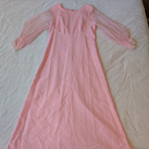 VINTAGE HANDMADE Cotton Candy Pink maxi dress 1960s - Picture 1 of 14